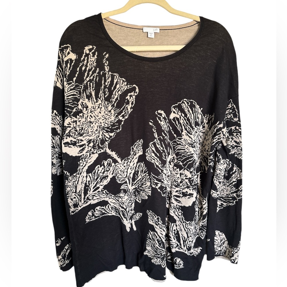 J. Jill Black Floral Scoop Neck Lightweight Sweater Size Large